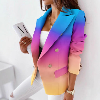 Printed Double-Breasted Blazer with Long Sleeves