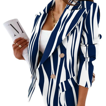 Printed Double-Breasted Blazer with Long Sleeves