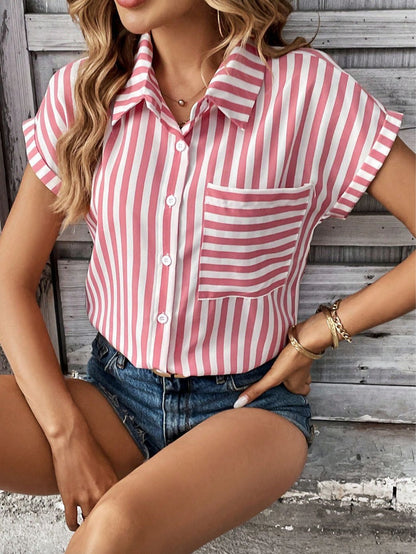 Striped Button-Down Shirt with Short Sleeves