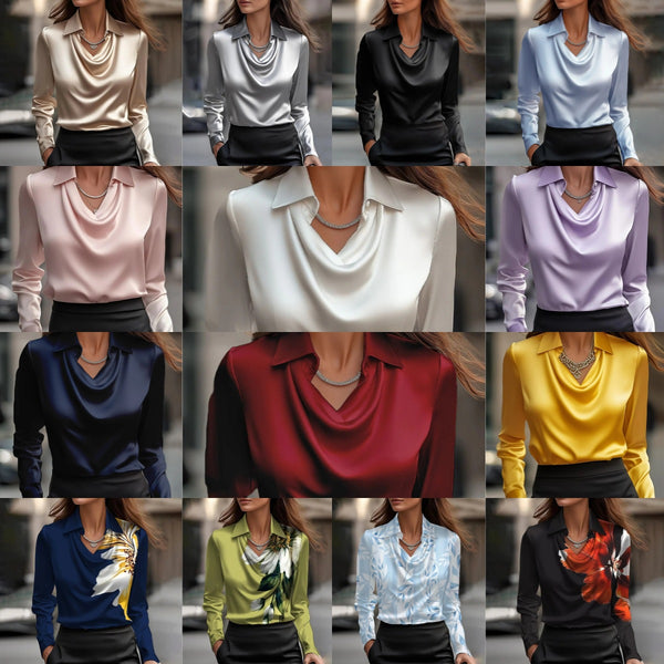 Long Sleeve Blouse with Draped Cowl Neck