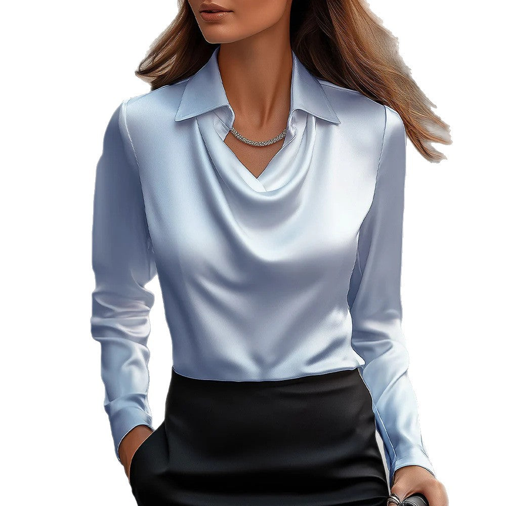Long Sleeve Blouse with Draped Cowl Neck