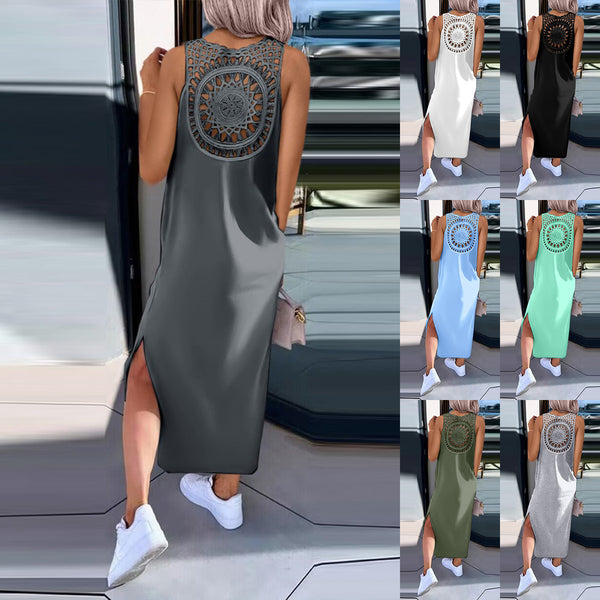 Sleeveless Maxi Dress with Hollow-Out Back and Side Slits