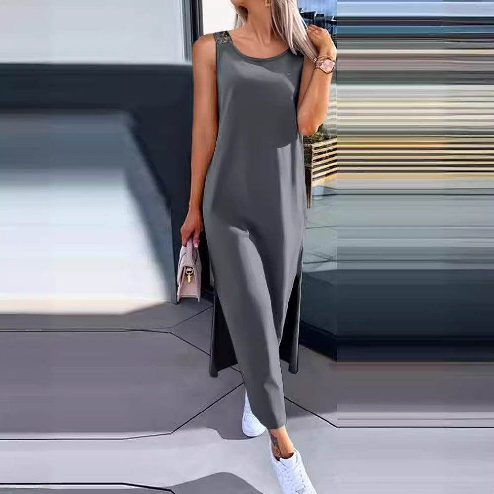 Sleeveless Maxi Dress with Hollow-Out Back and Side Slits