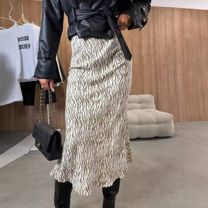 Animal Print Slip Midi Skirt with High Waist