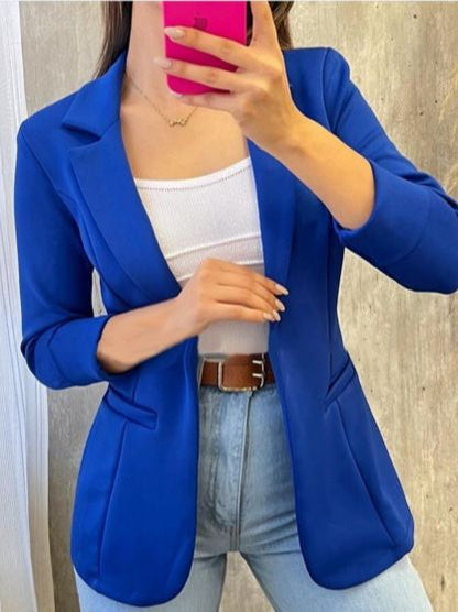Open Front Slim Fit Blazer with Notched Lapel