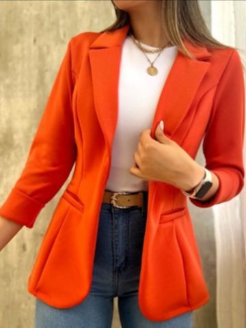 Open Front Slim Fit Blazer with Notched Lapel