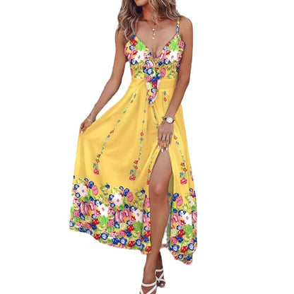 Printed Midi Dress with Tie-Front and High Slit