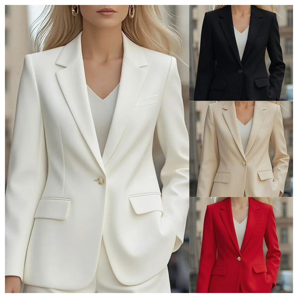 Solid Single-Button Blazer with Notched Lapels