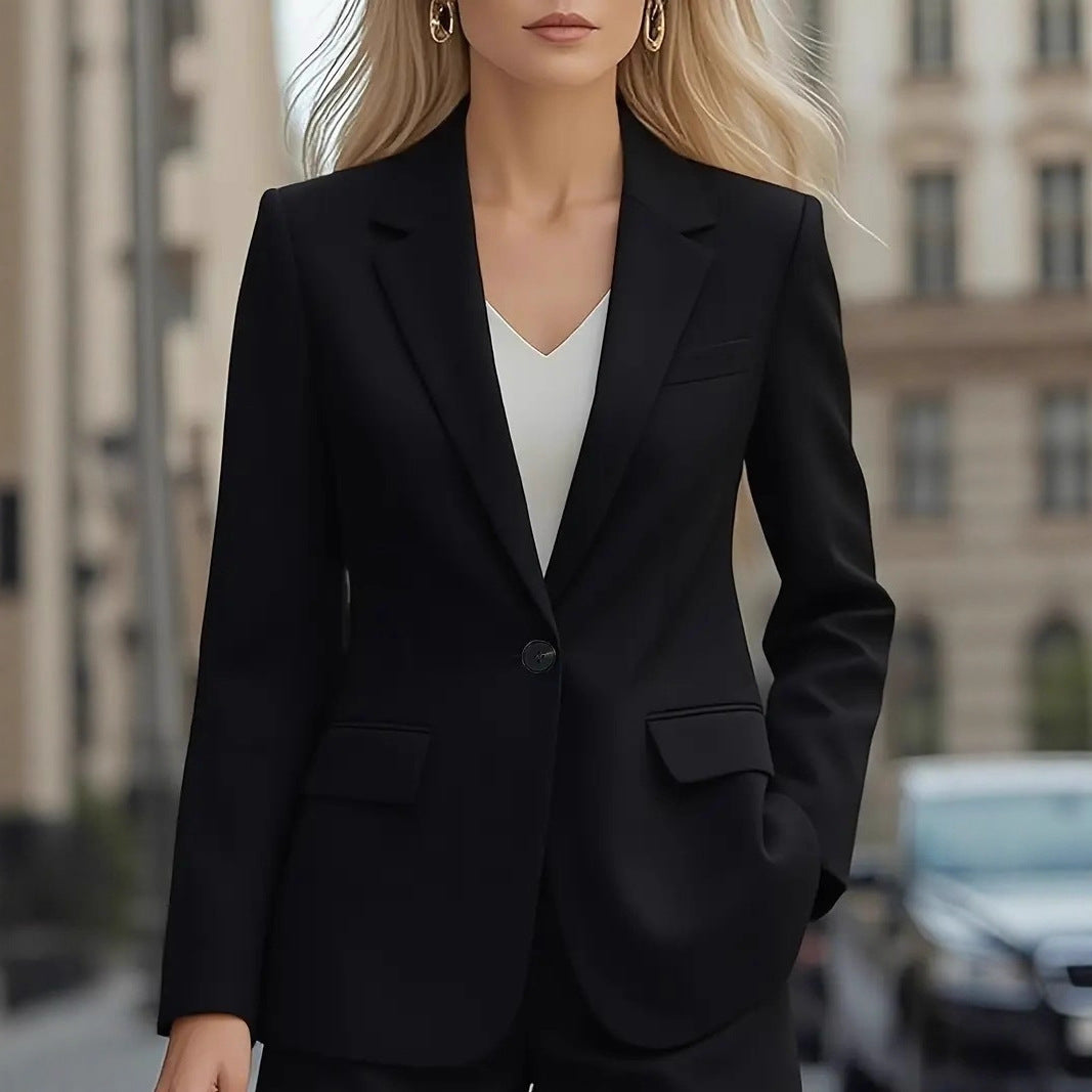 Solid Single-Button Blazer with Notched Lapels
