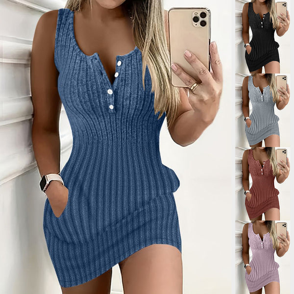 Bodycon Ribbed Knit Dress with Henley Neckline