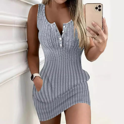 Bodycon Ribbed Knit Dress with Henley Neckline