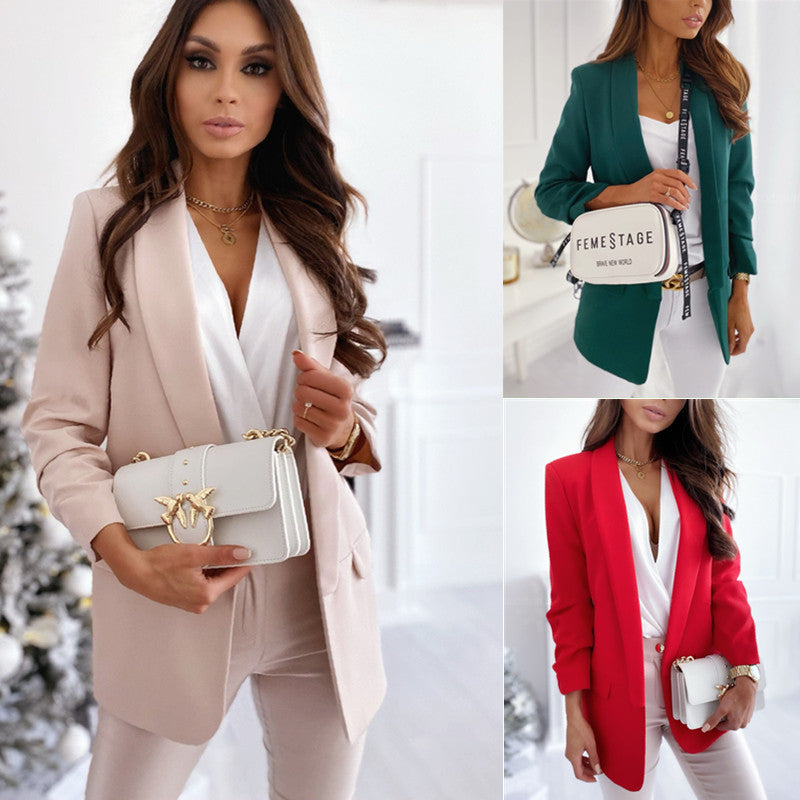 Solid Slim Fit Polyester Blazer with Notched Lapel