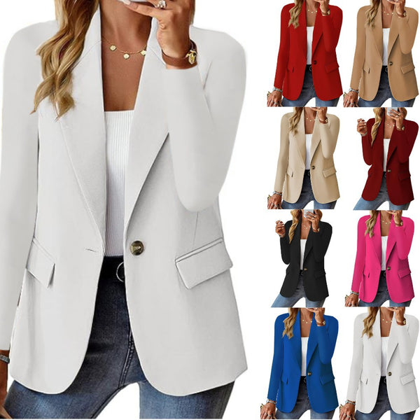 Solid Single-Breasted Blazer with Notched Lapels