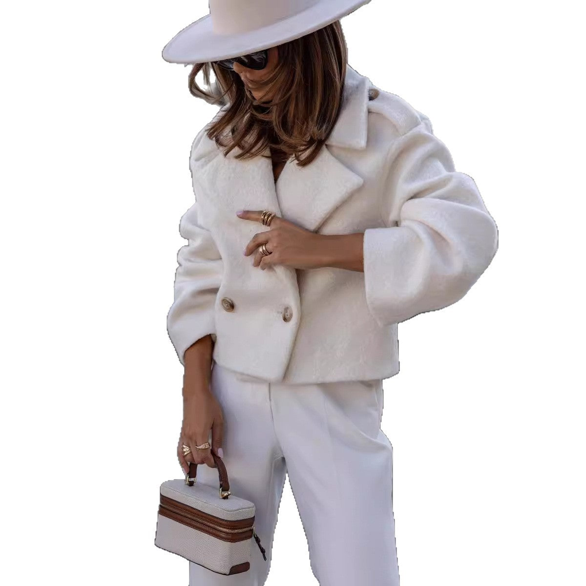 Cropped Wool-Look Jacket with Notched Lapel and Button Front