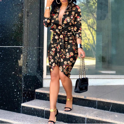 Midi Dress with V-Neck, Tie-Waist, and Ruched Hem