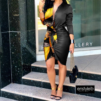 Midi Dress with V-Neck, Tie-Waist, and Ruched Hem