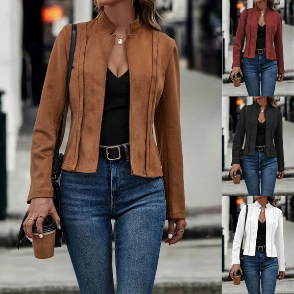 Fitted Jacket with Stand Collar and Pintuck Detail