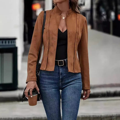 Fitted Jacket with Stand Collar and Pintuck Detail