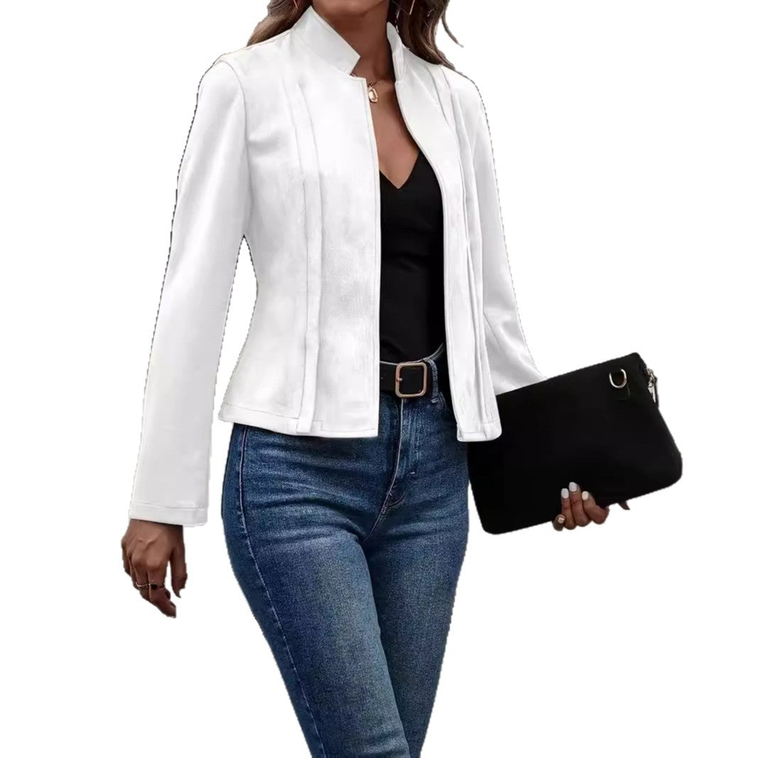 Fitted Jacket with Stand Collar and Pintuck Detail