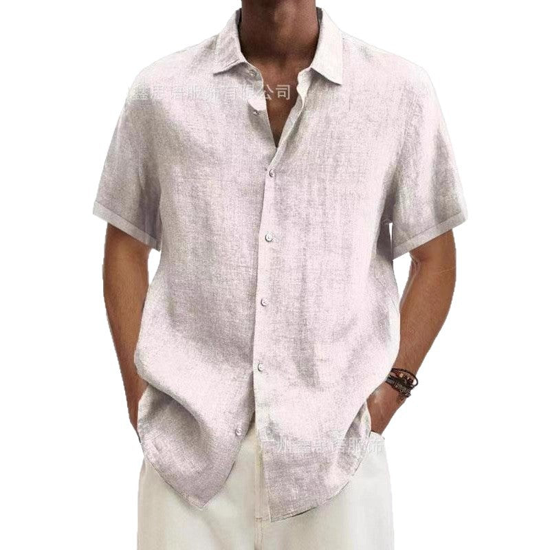 Solid Linen-Blend Short Sleeve Button-Down Shirt