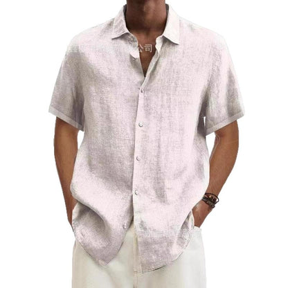 Solid Linen-Blend Short Sleeve Button-Down Shirt