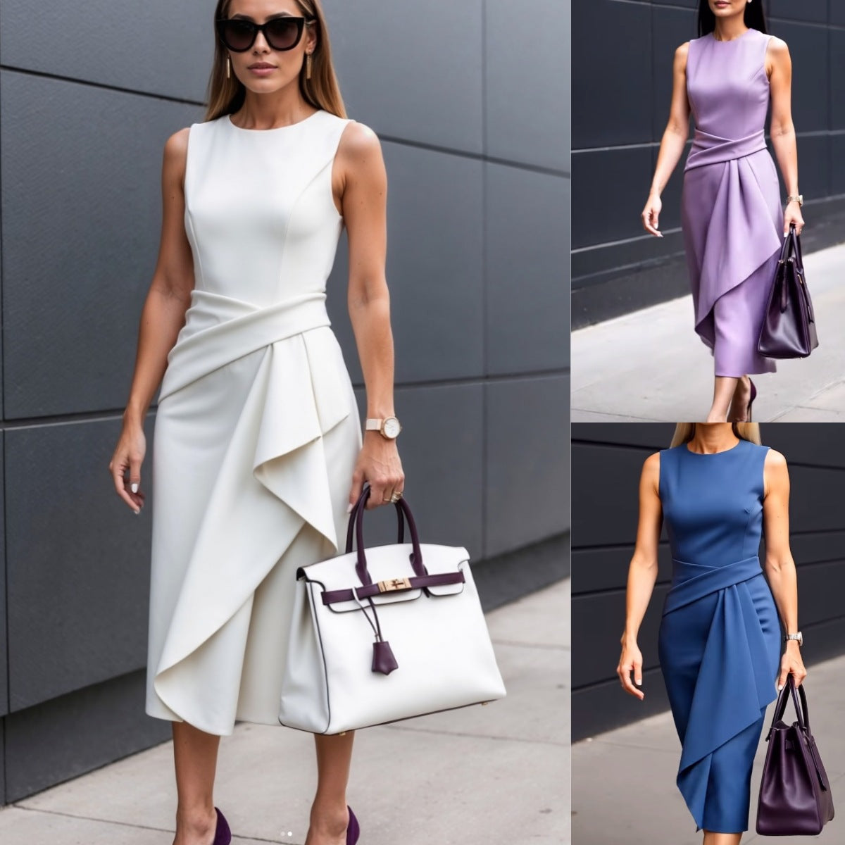 Sheath Midi Dress with Asymmetric Waist Drape