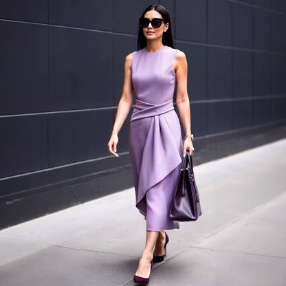 Sheath Midi Dress with Asymmetric Waist Drape