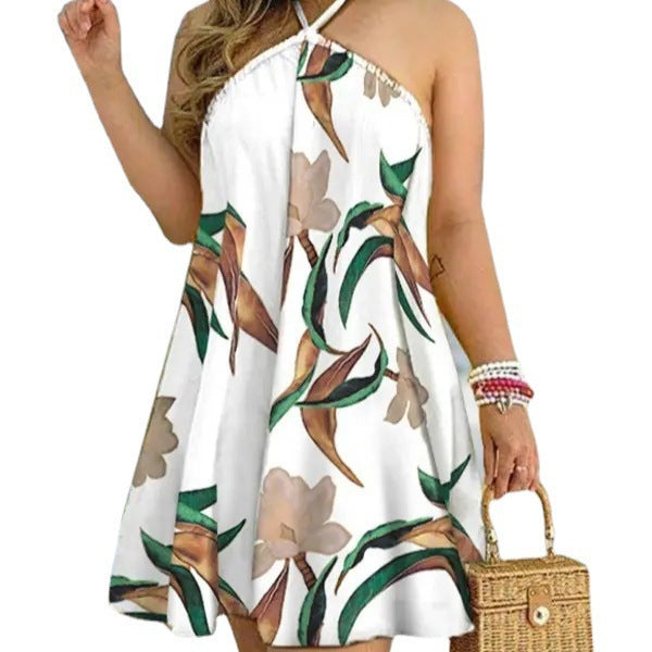 Geometric Print A-Line Mini Dress with Halter Neck