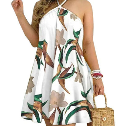 Geometric Print A-Line Mini Dress with Halter Neck