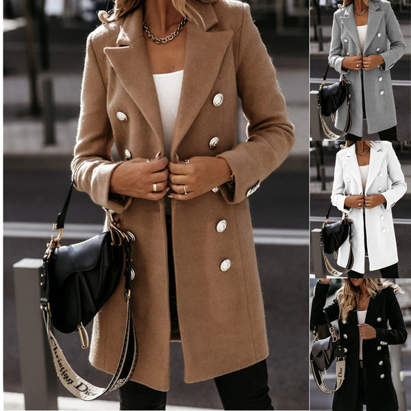 Medium Length Double-Breasted Coat with Suit Collar