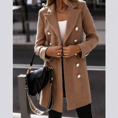 Medium Length Double-Breasted Coat with Suit Collar