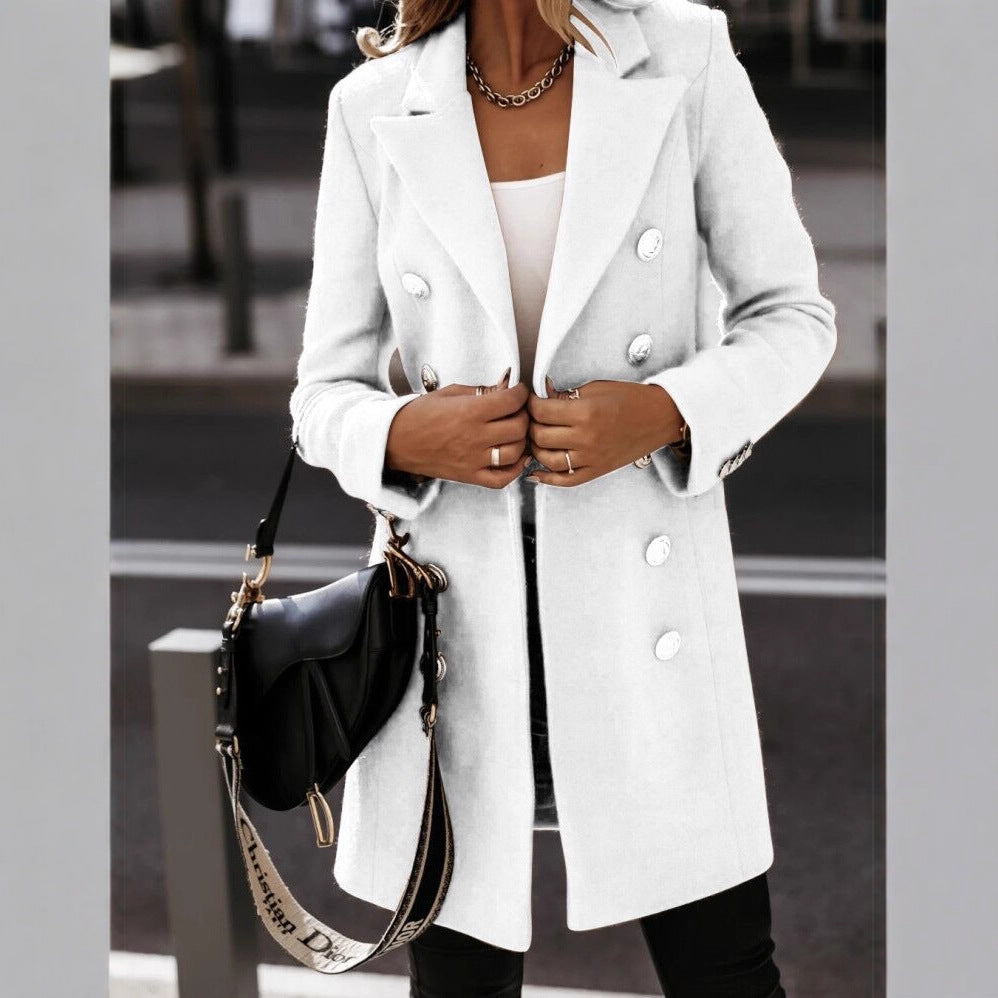Medium Length Double-Breasted Coat with Suit Collar