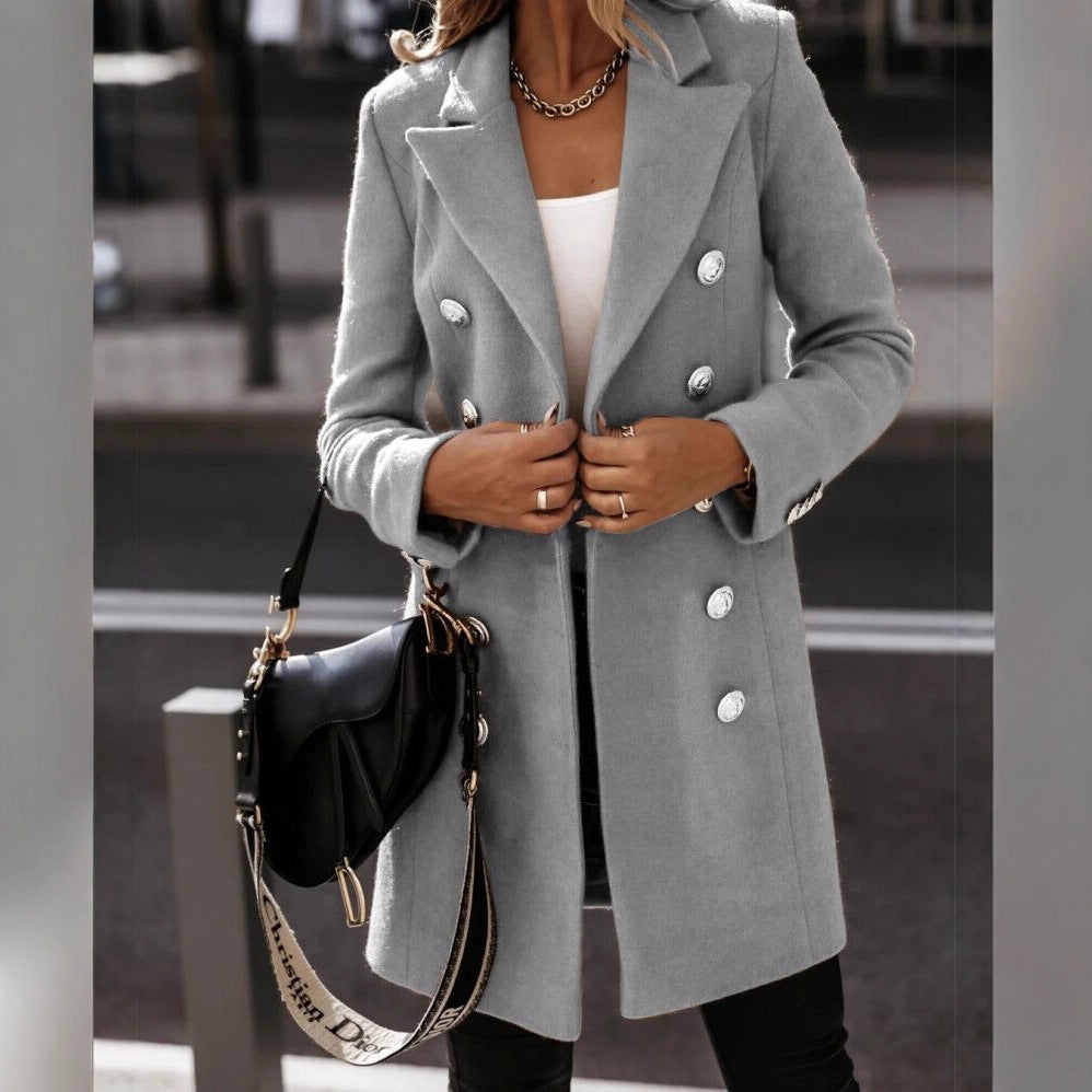 Medium Length Double-Breasted Coat with Suit Collar