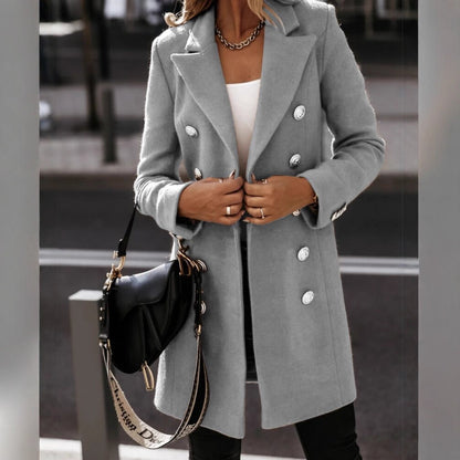 Medium Length Double-Breasted Coat with Suit Collar