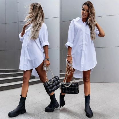 Oversized Shirt Dress with Button Front and Long Sleeves