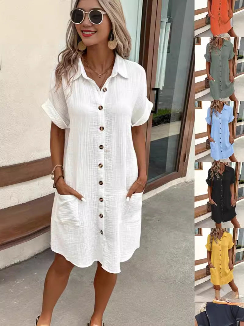 Straight Button-Front Dress with Short Sleeves
