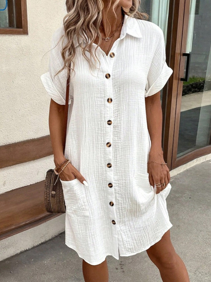 Straight Button-Front Dress with Short Sleeves