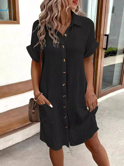 Straight Button-Front Dress with Short Sleeves