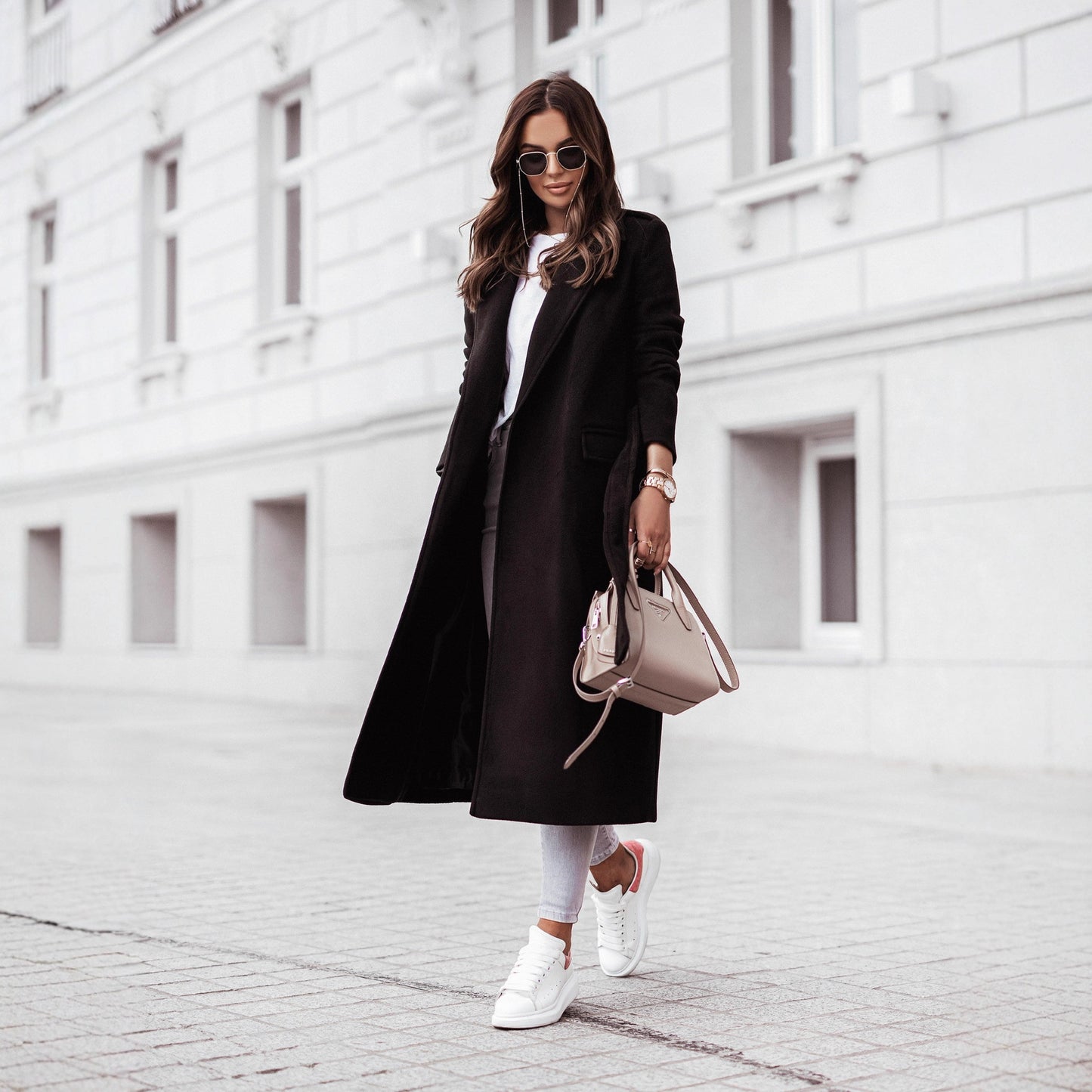 Solid Longline Coat with Lapel Collar and Tie-Waist