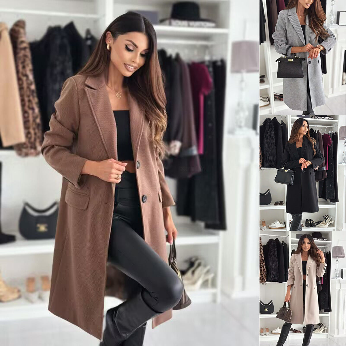 Solid Long Coat with Notched Lapel