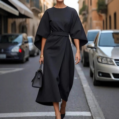 Midi Faux Wrap Dress with Dolman Sleeves