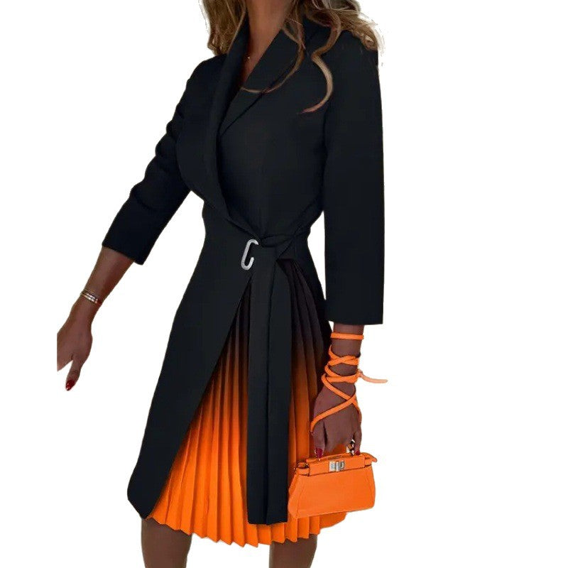Wrap Midi Dress with Pleated Skirt and Cinch Waist
