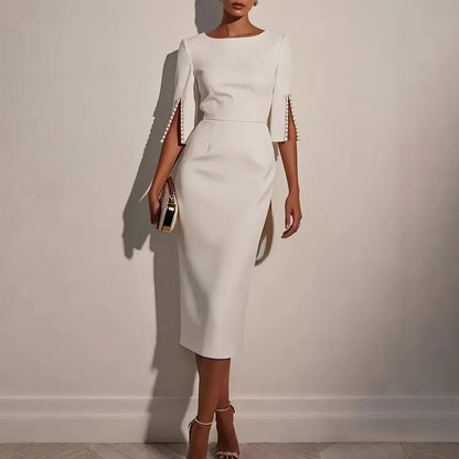 Sheath Midi Dress with Beaded Slit Sleeves