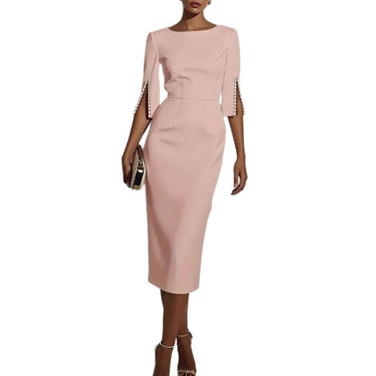 Sheath Midi Dress with Beaded Slit Sleeves