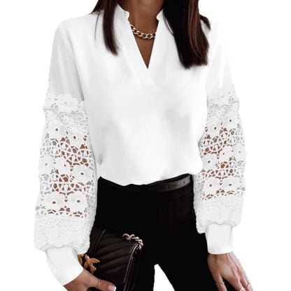 V-Neck Blouse with Embellished Sheer Sleeves