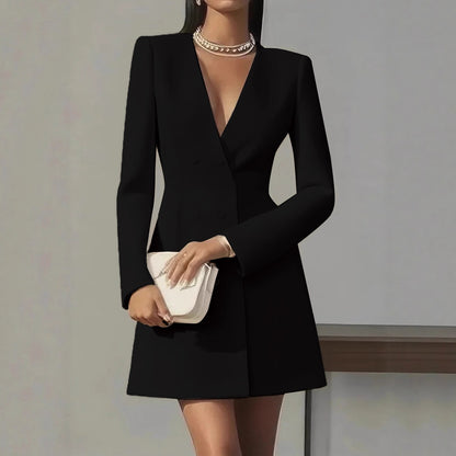 Blazer Mini Dress with Double-Breasted V-Neck