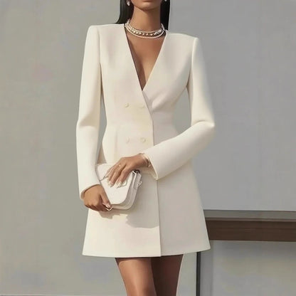Blazer Mini Dress with Double-Breasted V-Neck