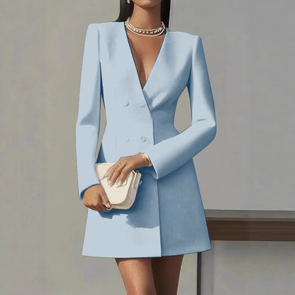 Blazer Mini Dress with Double-Breasted V-Neck