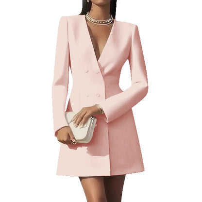 Blazer Mini Dress with Double-Breasted V-Neck