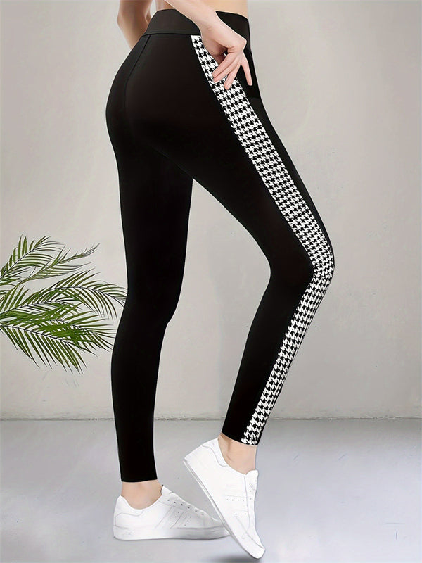 High-Waist Leggings with Houndstooth Side Stripe